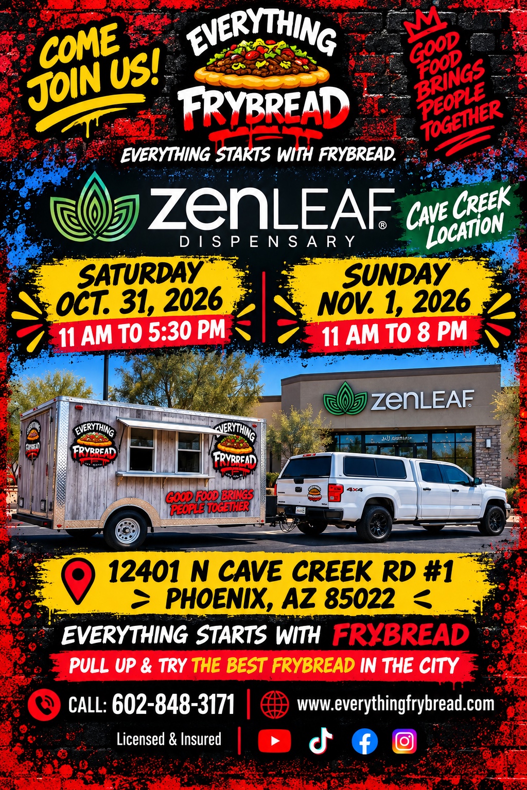 Everything Frybread at Zen Leaf Cave Creek, October 31 from 11 AM to 5:30 PM and November 1 from 11 AM to 8 PM