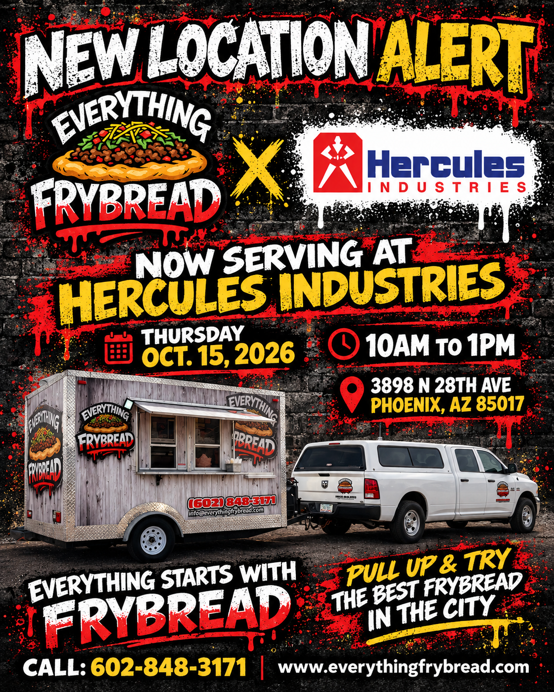 Everything Frybread at Hercules Industries, October 15, 2026, 10 AM to 1 PM, 3898 N 28th Ave, Phoenix, AZ 85017